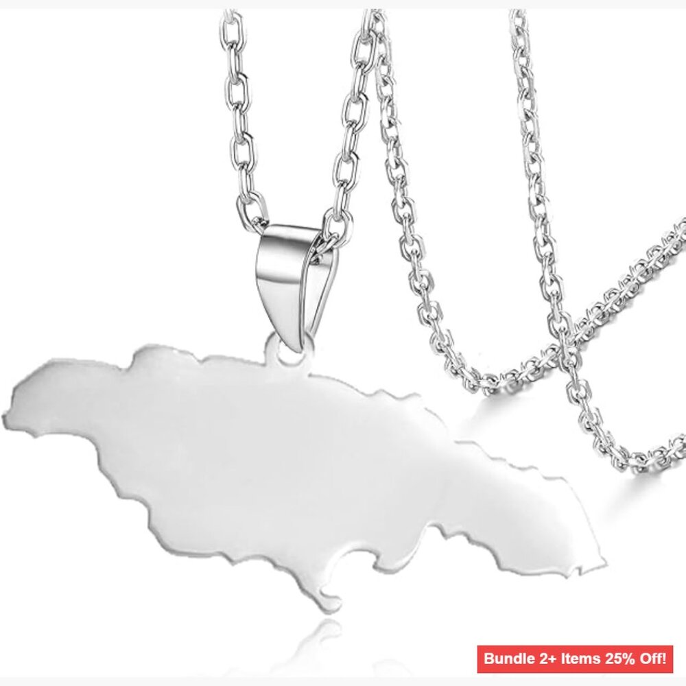 Stainless Steel Jamaica Map Pendant Necklace Adjustable Long Distance Gift